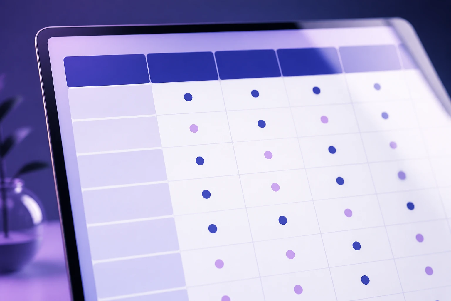 Side-by-side software comparison table on a screen